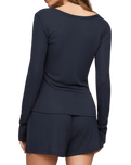The Z Supply Womens Just Right Rib Henley Top in Eclipse