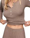 The Z Supply Womens Just Right Rib Henley Top in Heather Ash