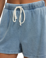 The Z Supply Womens Hunter Knit Denim Shorts in Ocean Air Indigo
