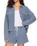 The Z Supply Womens Hunter Whipstitch Knit Denim Shorts in Santorini Indigo