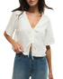 La Belle Linen Cropped Top in White
