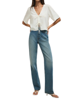 La Belle Linen Cropped Top in White