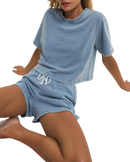 Curran Denim Cropped Top in Ocean Air Indigo