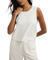Sloane Linen Cropped Tank Top in White