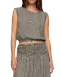 The Z Supply Womens Merit Cropped Gingham Linen Top in Black