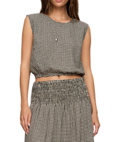 The Z Supply Womens Merit Cropped Gingham Linen Top in Black