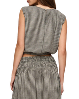 The Z Supply Womens Merit Cropped Gingham Linen Top in Black