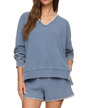 The Z Supply Womens Cam Knit Denim Whipstitch Top in Santorini Indigo