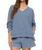 The Z Supply Womens Cam Knit Denim Whipstitch Top in Santorini Indigo