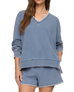 The Z Supply Womens Cam Knit Denim Whipstitch Top in Santorini Indigo