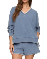 The Z Supply Womens Cam Knit Denim Whipstitch Top in Santorini Indigo