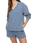 The Z Supply Womens Cam Knit Denim Whipstitch Top in Santorini Indigo