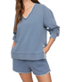 The Z Supply Womens Cam Knit Denim Whipstitch Top in Santorini Indigo
