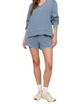 The Z Supply Womens Cam Knit Denim Whipstitch Top in Santorini Indigo